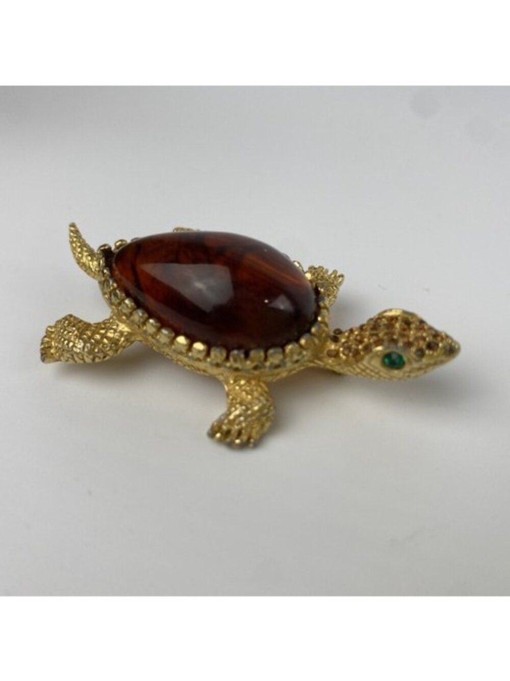 Vintage De Nicola Amber Brown Lucite Body Tortoise Color Turtle Pin Brooch - Picture 4 of 12